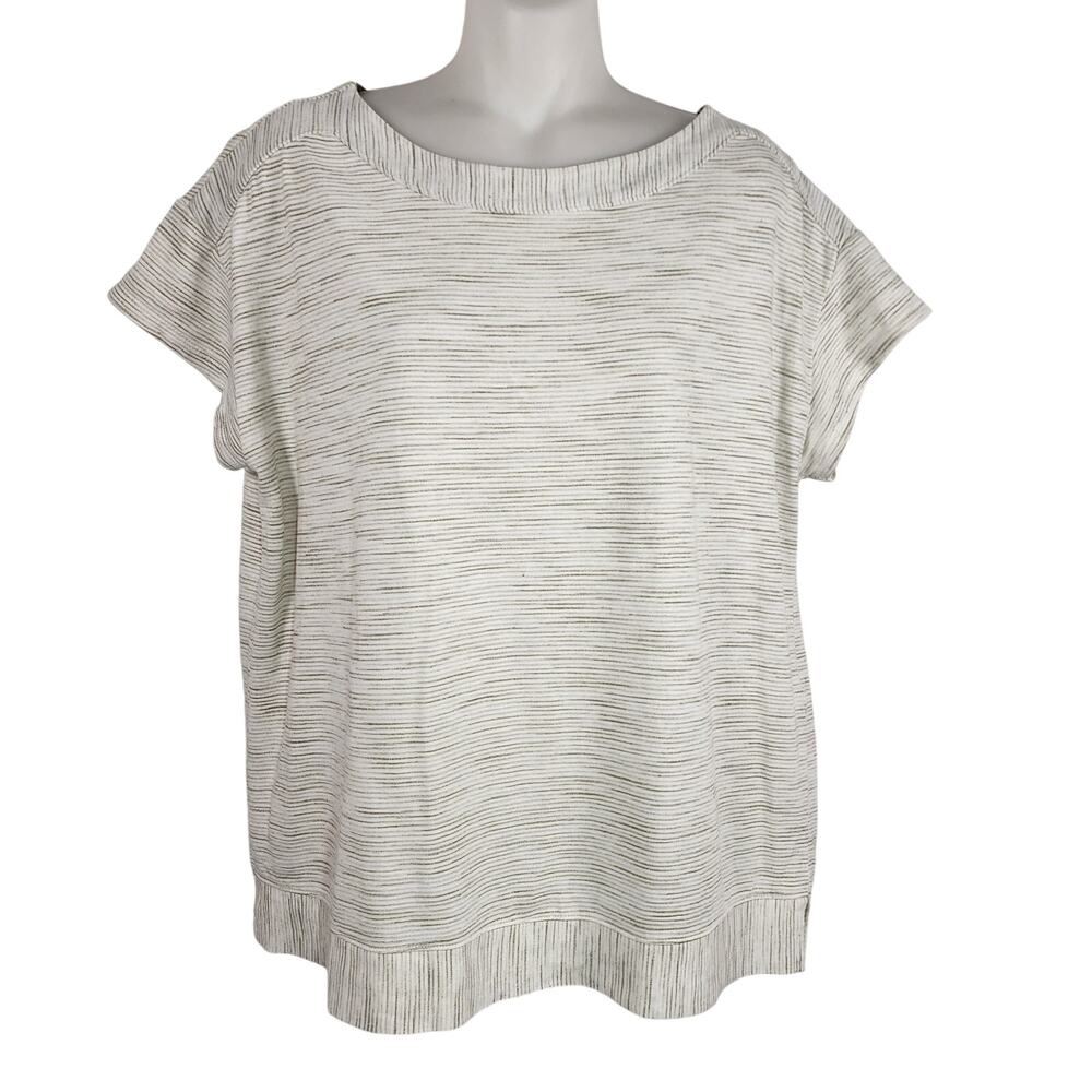 Chico's Weekends Women Top 1 US Medium Green Space Dye Striped Boat Neck Relaxed